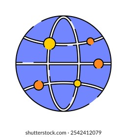 Global network Icon Illustration with bright colour palette in flat design style for Business and Office theme design.