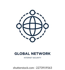 global network icon from internet security collection. Thin linear global network, connection, communication outline icon isolated on white background. Line vector global network sign, symbol for web 