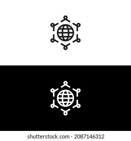 Global network icon isolated of outline and flat design. Vector illustration on black and white background