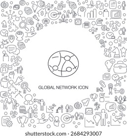 Globales Netzwerk-Symbol, Linienstil mit Mosaik-Symbol-Hintergrund, ideal für Web- und Hintergrundnutzung.