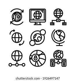 Globales Netzwerk-Symbol oder Logo einzeln auf Zeichen Symbol, Vektorgrafik - Sammlung von hochwertigen VektorsymbSymbolen mit schwarzem Stil
