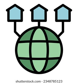Global network icon outline vector. Computer virtual. Team group color flat