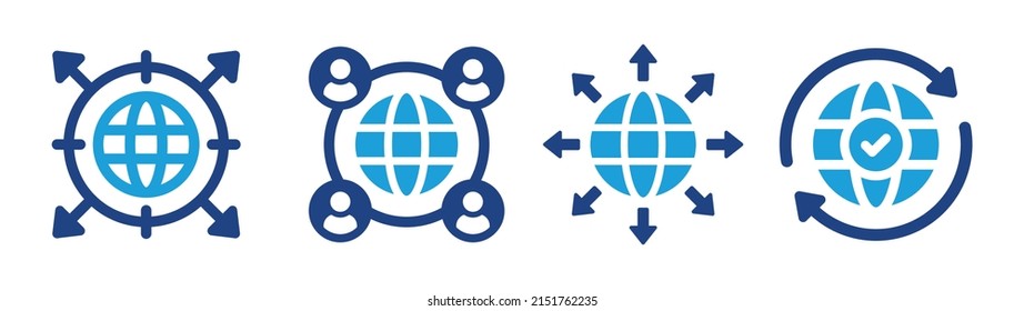 Global network icon set. Circle global structure network connection vector illustration.