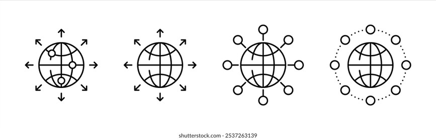 conjunto de ícones de rede global. conexões globais, ícone de expansão. ilustração de vetor