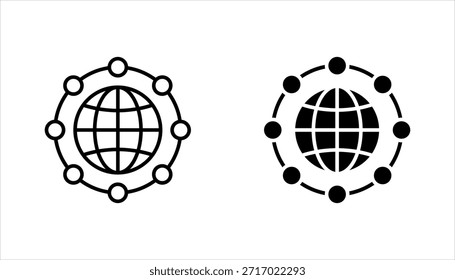 Globaler Netzwerk-Symbolsatz. Globale Verbindungen, Erweiterungssymbol. Vektorgrafik auf weißem Hintergrund