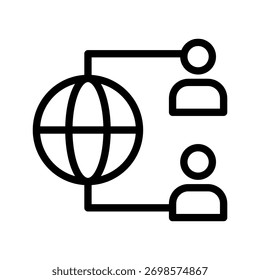 Global Network icon set featuring international connectivity, online communication, digital collaboration, and worldwide networking in a clean modern line style