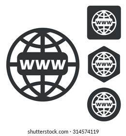 Global network icon set, monochrome, isolated on white