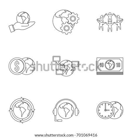 Global network icon set. Outline set of 9 global network vector icons for web isolated on white background