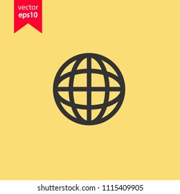 Global network icon. Sphere icon. Yellow background. EPS 10 vector flat sign.