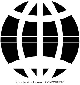 Icono de red global con fondo transparente que representa la conectividad internacional y la comunicación mundial en diseño geométrico simple en blanco y negro