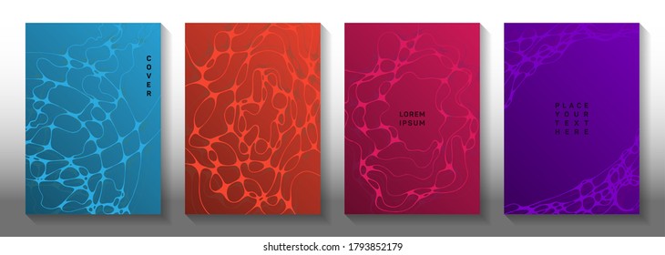 Global Network Idea Abstract Vector Covers. Curly Curve Lines Connection Textures. Openwork Notebook Vector Layouts. Science Fiction Cover Pages Graphic Design Set.