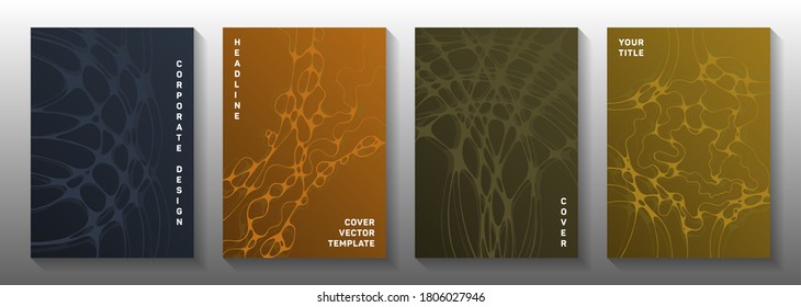 Cubiertas vectoriales abstractas de idea de red global. texturas netas de líneas de curva flexibles. Diseños vectoriales de cubierta elegantes. Juego de diseño gráfico de portadas de ingeniería.