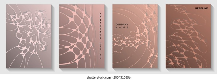 Global network idea abstract vector covers. Overlaying waves pattern backgrounds. Delicate banner vector layouts. Science fiction cover pages graphic design set.