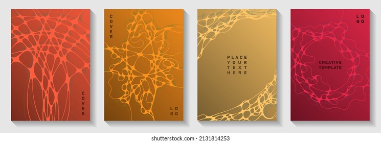 Global network idea abstract vector covers. Fluid waves net textures. Vibrant title page vector layouts. Engineering cover pages graphic design set.