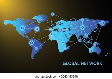 Global network illustration with blue colour and dark background, vector eps 10