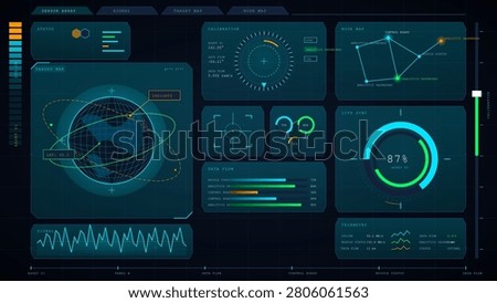 Global network interface showing world map nodes, global signals, and data links on a connected data screen.