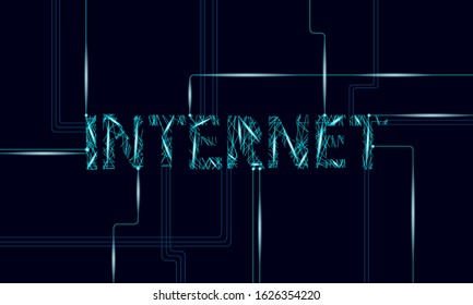 Global network internet sign. Technology connection symbol business concept. Information data transfer virtual space letters 3D design template. Blue glowing line vector illustration