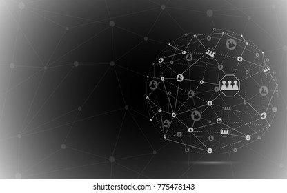 Global network isolated on black background. For web site, wallpaper, poster, placard, ad, cover and print materials. Creative art, modern abstract concept