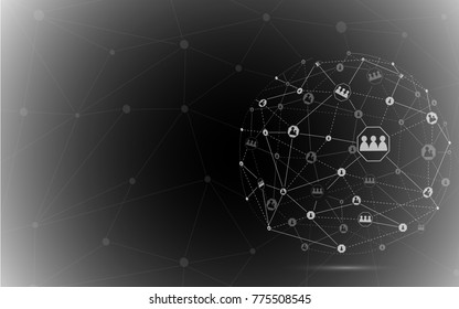 Global network isolated on black background. For web site, wallpaper, poster, placard, ad, cover and print materials. Creative art, modern abstract concept