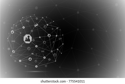 Global network isolated on black background. For web site, wallpaper, poster, placard, ad, cover and print materials. Creative art, modern abstract concept