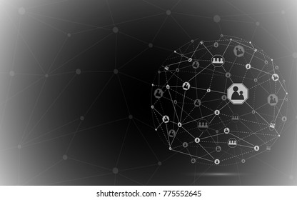 Global network isolated on black background. For web site, wallpaper, poster, placard, ad, cover and print materials. Creative art, modern abstract concept