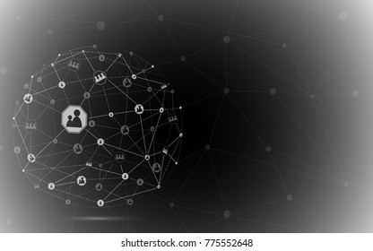 Global network isolated on black background. For web site, wallpaper, poster, placard, ad, cover and print materials. Creative art, modern abstract concept