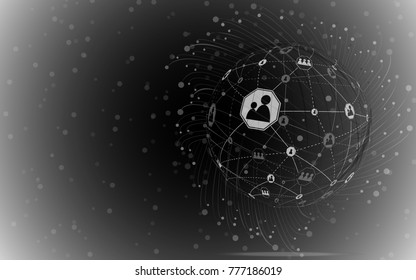 Global network isolated on black background. For web site, wallpaper, poster, placard, ad, cover and print materials. Creative art, modern abstract concept