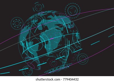 Global network isolated on black background. For web site, poster, placard, wallpaper and backdrop. Modern concept design, vector illustration