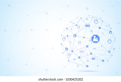 Global network isolated on blue background. For web site, wallpaper, poster, placard, ad, cover and print materials. Creative art, modern abstract concept
