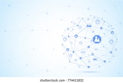 Global network isolated on blue background. For web site, wallpaper, poster, placard, ad, cover and print materials. Creative art, modern abstract concept