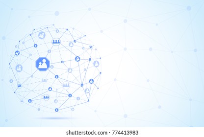 Global network isolated on blue background. For web site, wallpaper, poster, placard, ad, cover and print materials. Creative art, modern abstract concept