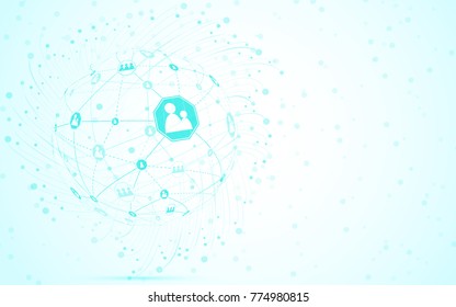 Global network isolated on blue background. For web site, wallpaper, poster, placard, ad, cover and print materials. Creative art, modern abstract concept