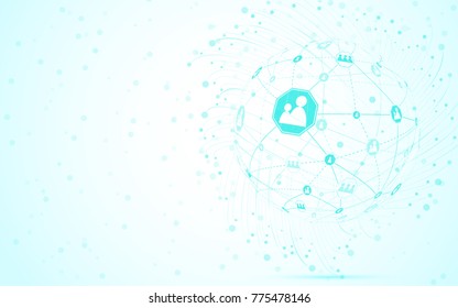 Global network isolated on blue background. For web site, wallpaper, poster, placard, ad, cover and print materials. Creative art, modern abstract concept