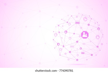 Global network isolated on pink background. For web site, wallpaper, poster, placard, ad, cover and print materials. Creative art, modern abstract concept