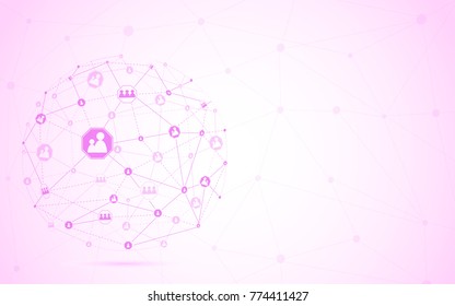 Global network isolated on pink background. For web site, wallpaper, poster, placard, ad, cover and print materials. Creative art, modern abstract concept