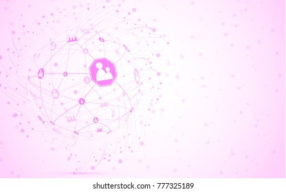 Global network isolated on pink background. For web site, wallpaper, poster, placard, ad, cover and print materials. Creative art, modern abstract concept