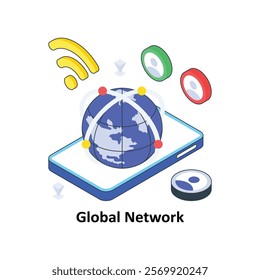 Global Network isometric Colored illustration. EPS File stock illustration