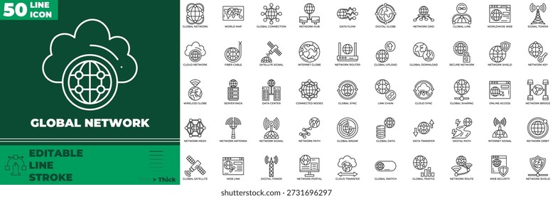 Conjunto de iconos editables de línea de red global