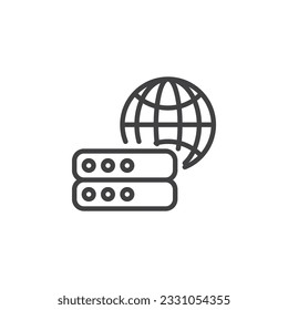 Global network line icon. Globe and server linear style sign for mobile concept and web design. Global data server outline vector icon. Symbol, logo illustration. Vector graphics