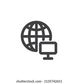 Global network line icon. linear style sign for mobile concept and web design. Computer network outline vector icon. Symbol, logo illustration. Vector graphics