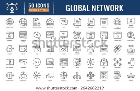 Global Network line icon set. Editable stroke. Vector Illustration 