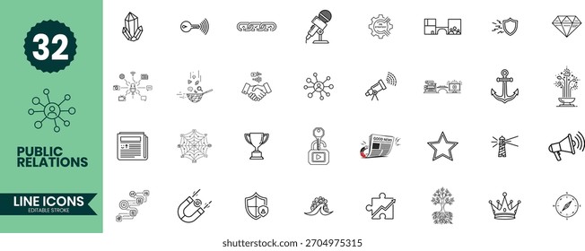 Globale Symbole der Netzwerkreihe setzen eine Kollektion von 32 minimalistischen Designs