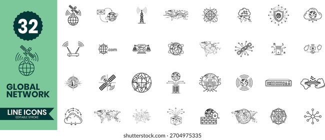 Globale Symbole der Netzwerkreihe setzen eine Kollektion von 32 minimalistischen Designs