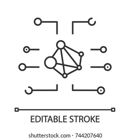 Global network linear icon. Thin line illustration. Blockchain. Connection. Contour symbol. Vector isolated outline drawing. Editable stroke