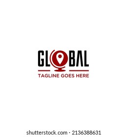 Global network location logo with globe and pinpoint modern design for technology and international business