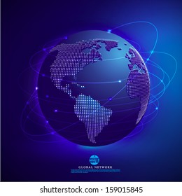 Global network mesh with dot world map, vector illustration