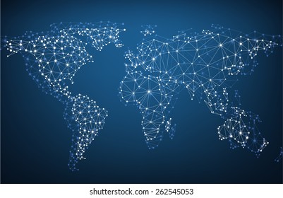 Global network mesh. Social communications background. Earth map. Vector illustration. 