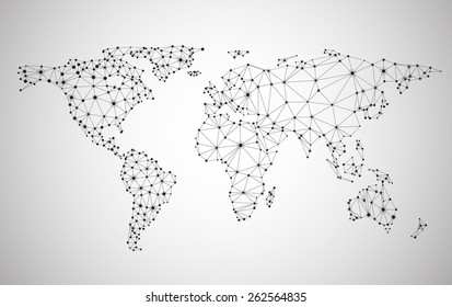 Global network mesh. Social communications background. Earth map. Vector illustration.  