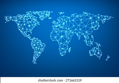Global network mesh. Social communications background. Earth map. Vector illustration.  