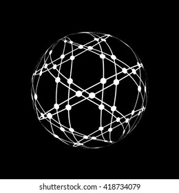 Global Network On Black Background - Vector Illustration, Graphic Design. Point And Curve Constructed The Sphere  